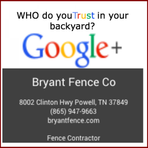 Google plus page Bryant Fence